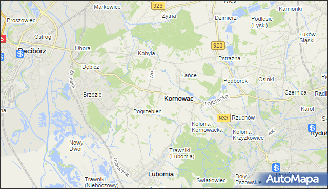 mapa Kornowac, Kornowac na mapie Targeo