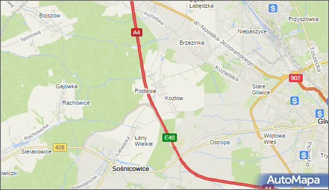 mapa Kozłów gmina Sośnicowice, Kozłów gmina Sośnicowice na mapie Targeo