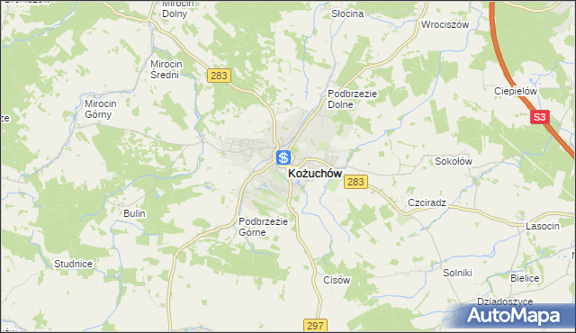 mapa Kożuchów powiat nowosolski, Kożuchów powiat nowosolski na mapie Targeo