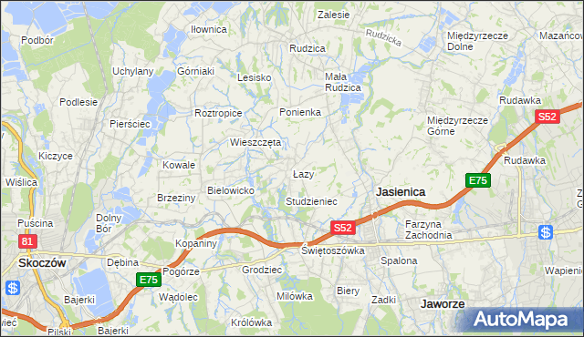 mapa Łazy gmina Jasienica, Łazy gmina Jasienica na mapie Targeo