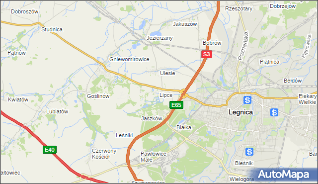 mapa Lipce gmina Miłkowice, Lipce gmina Miłkowice na mapie Targeo