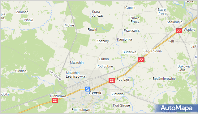 mapa Łubna gmina Czersk, Łubna gmina Czersk na mapie Targeo