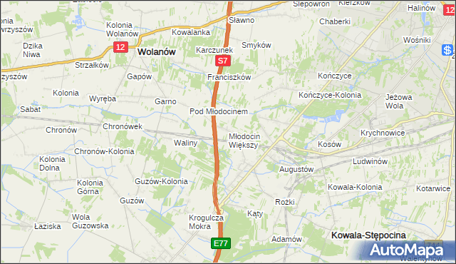 mapa Młodocin Większy, Młodocin Większy na mapie Targeo