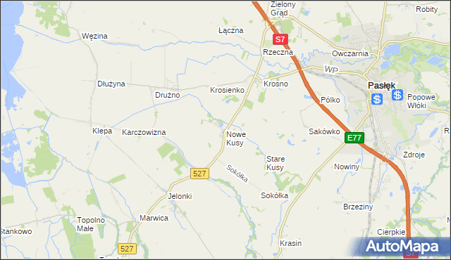 mapa Nowe Kusy, Nowe Kusy na mapie Targeo
