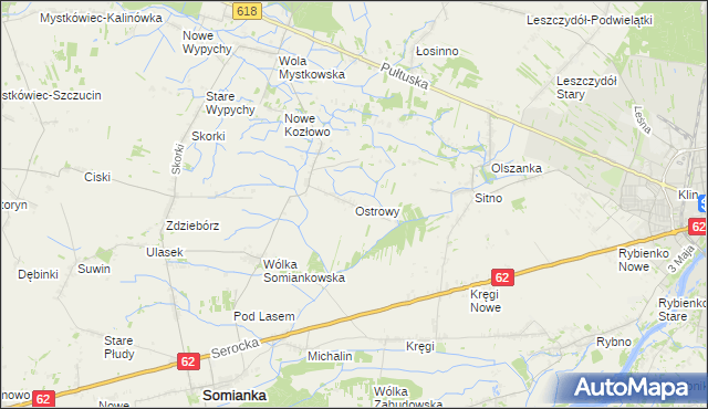 mapa Ostrowy gmina Somianka, Ostrowy gmina Somianka na mapie Targeo