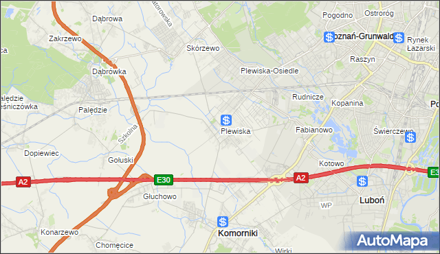 mapa Plewiska gmina Komorniki, Plewiska gmina Komorniki na mapie Targeo