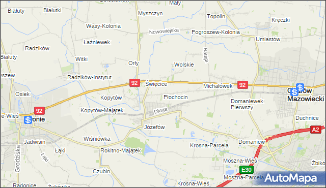 mapa Płochocin gmina Ożarów Mazowiecki, Płochocin gmina Ożarów Mazowiecki na mapie Targeo