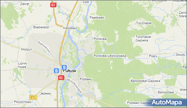 mapa Ponikiew-Leśniczówka, Ponikiew-Leśniczówka na mapie Targeo