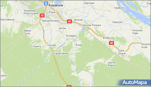 mapa Ruda gmina Kozienice, Ruda gmina Kozienice na mapie Targeo