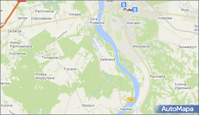 mapa Sadłowice gmina Puławy, Sadłowice gmina Puławy na mapie Targeo