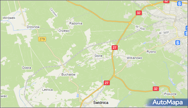 mapa Słone gmina Świdnica, Słone gmina Świdnica na mapie Targeo