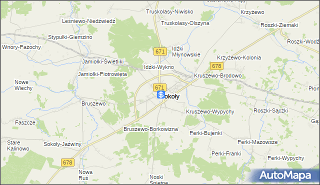 mapa Sokoły powiat wysokomazowiecki, Sokoły powiat wysokomazowiecki na mapie Targeo