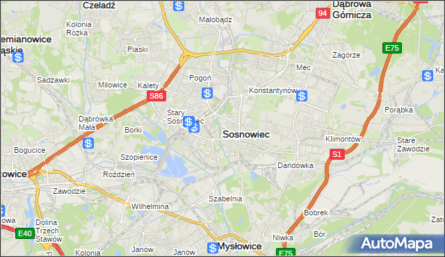 mapa Sosnowca, Sosnowiec na mapie Targeo