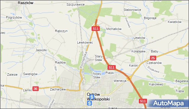 mapa Stary Staw gmina Ostrów Wielkopolski, Stary Staw gmina Ostrów Wielkopolski na mapie Targeo