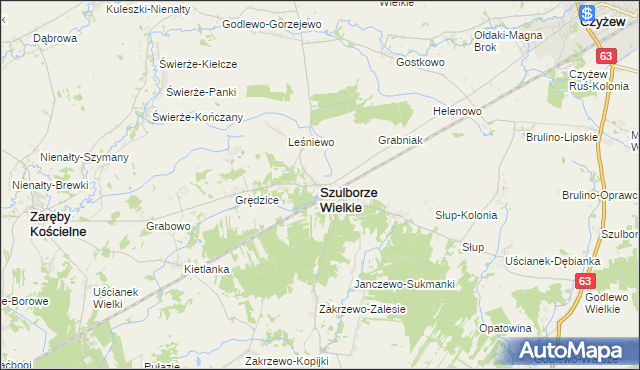 mapa Szulborze Wielkie, Szulborze Wielkie na mapie Targeo