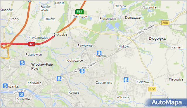 mapa Zakrzów gmina Wrocław, Zakrzów gmina Wrocław na mapie Targeo