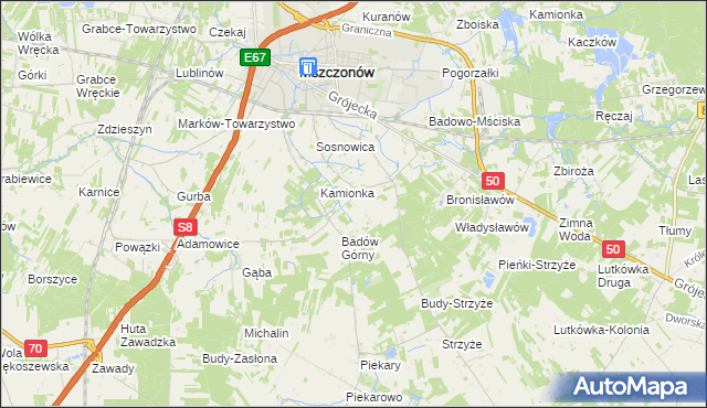 mapa Adamówek gmina Mszczonów, Adamówek gmina Mszczonów na mapie Targeo