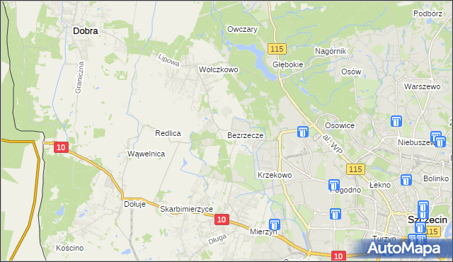 mapa Bezrzecze, Bezrzecze na mapie Targeo