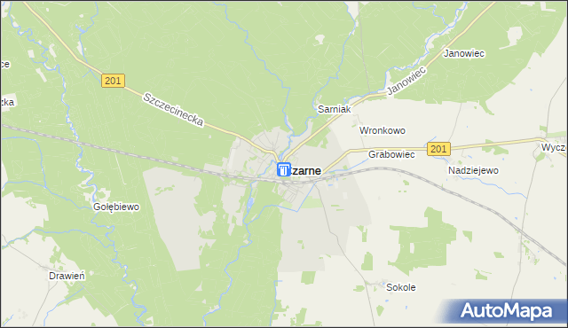 mapa Czarne powiat człuchowski, Czarne powiat człuchowski na mapie Targeo