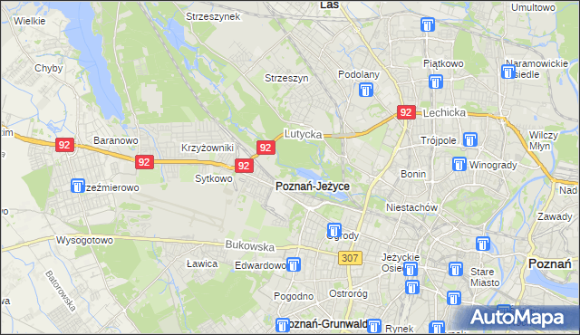 mapa Jeżyce gmina Poznań, Jeżyce gmina Poznań na mapie Targeo