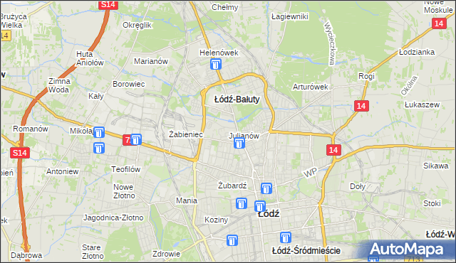 mapa Julianów gmina Łódź, Julianów gmina Łódź na mapie Targeo