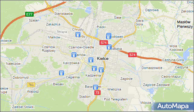 mapa Kielc, Kielce na mapie Targeo