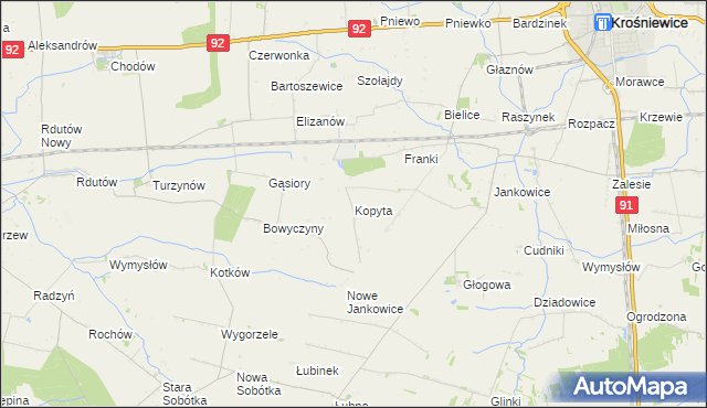 mapa Kopyta gmina Krośniewice, Kopyta gmina Krośniewice na mapie Targeo