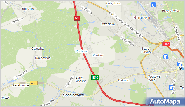 mapa Kozłów gmina Sośnicowice, Kozłów gmina Sośnicowice na mapie Targeo