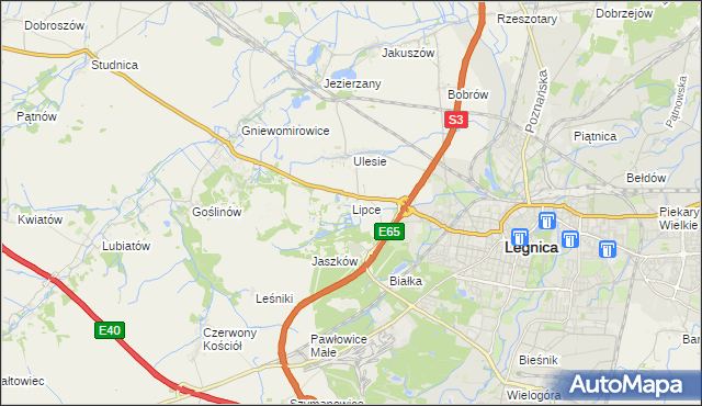 mapa Lipce gmina Miłkowice, Lipce gmina Miłkowice na mapie Targeo