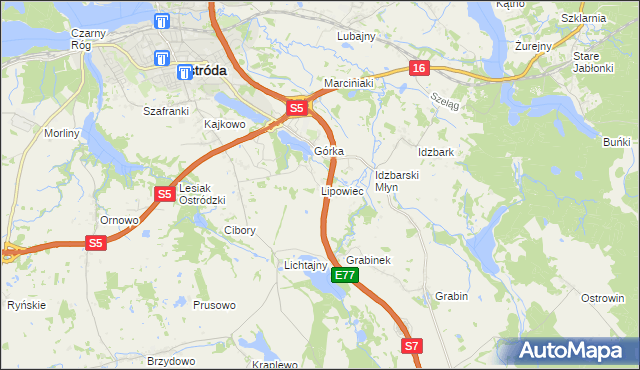 mapa Lipowiec gmina Ostróda, Lipowiec gmina Ostróda na mapie Targeo