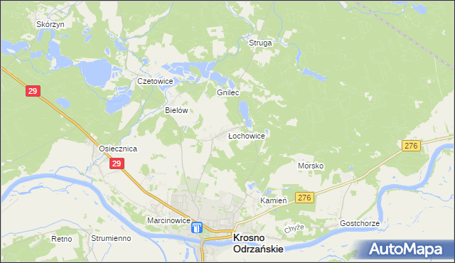 mapa Łochowice gmina Krosno Odrzańskie, Łochowice gmina Krosno Odrzańskie na mapie Targeo