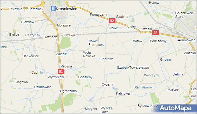 mapa Luboradz gmina Krośniewice, Luboradz gmina Krośniewice na mapie Targeo