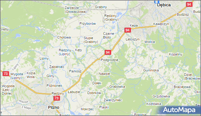 mapa Podgrodzie gmina Dębica, Podgrodzie gmina Dębica na mapie Targeo