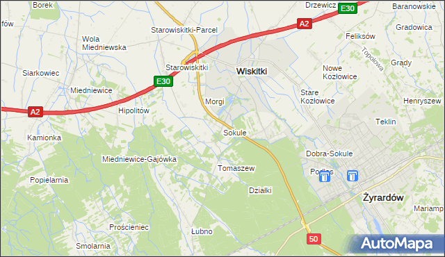 mapa Sokule gmina Wiskitki, Sokule gmina Wiskitki na mapie Targeo