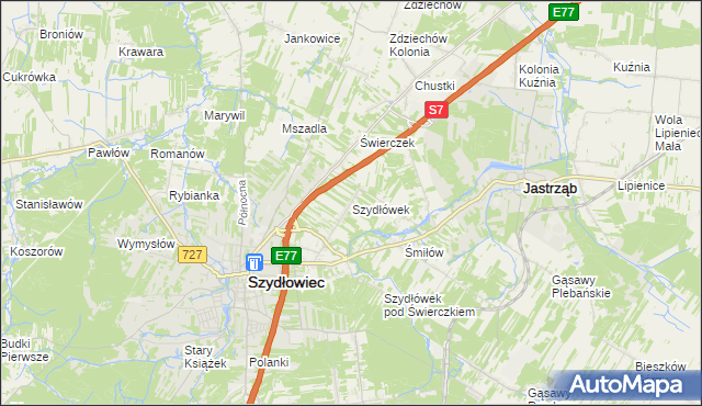 mapa Szydłówek gmina Szydłowiec, Szydłówek gmina Szydłowiec na mapie Targeo