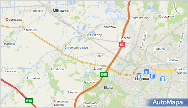 mapa Ulesie gmina Miłkowice, Ulesie gmina Miłkowice na mapie Targeo