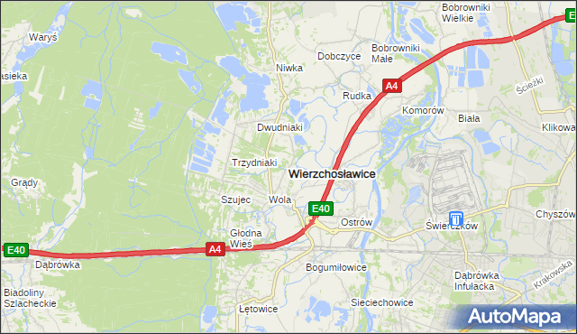 mapa Wierzchosławice powiat tarnowski, Wierzchosławice powiat tarnowski na mapie Targeo