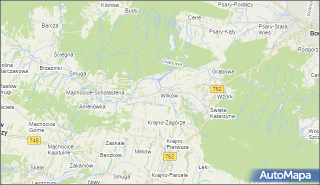 mapa Wilków gmina Bodzentyn, Wilków gmina Bodzentyn na mapie Targeo