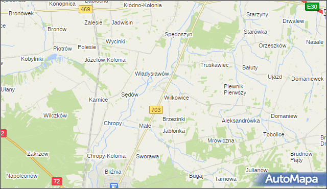 mapa Wilkowice gmina Wartkowice, Wilkowice gmina Wartkowice na mapie Targeo