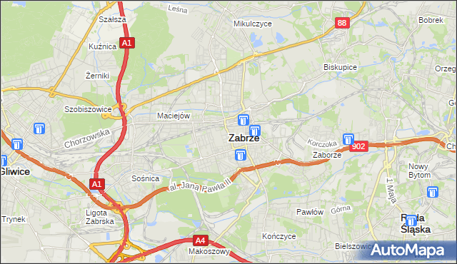 mapa Zabrza, Zabrze na mapie Targeo