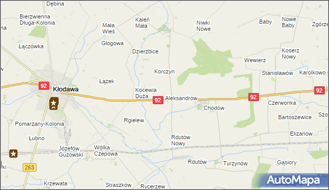 mapa Aleksandrów gmina Chodów, Aleksandrów gmina Chodów na mapie Targeo