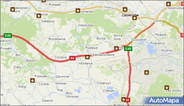 mapa Aleksandrowice gmina Zabierzów, Aleksandrowice gmina Zabierzów na mapie Targeo