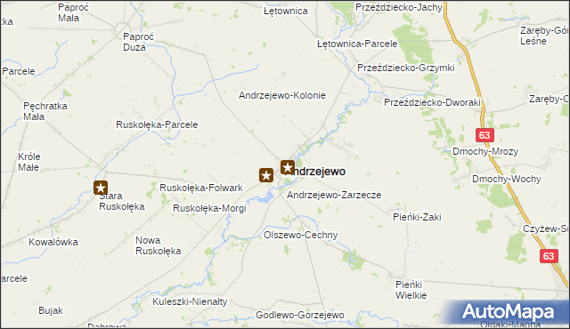 mapa Andrzejewo powiat ostrowski, Andrzejewo powiat ostrowski na mapie Targeo