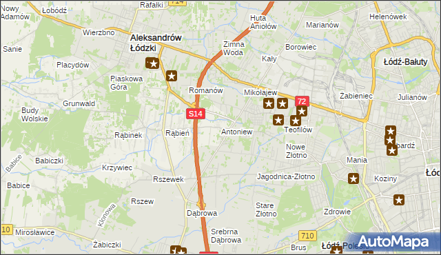 mapa Antoniew gmina Aleksandrów Łódzki, Antoniew gmina Aleksandrów Łódzki na mapie Targeo