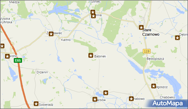 mapa Babinek gmina Bielice, Babinek gmina Bielice na mapie Targeo