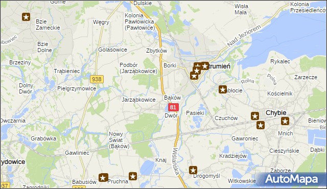 mapa Bąków gmina Strumień, Bąków gmina Strumień na mapie Targeo