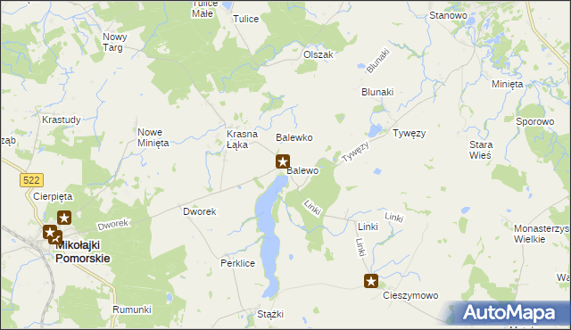 mapa Balewo gmina Mikołajki Pomorskie, Balewo gmina Mikołajki Pomorskie na mapie Targeo