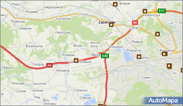 mapa Balice gmina Zabierzów, Balice gmina Zabierzów na mapie Targeo