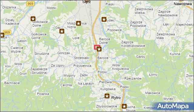 mapa Barcice gmina Stary Sącz, Barcice gmina Stary Sącz na mapie Targeo