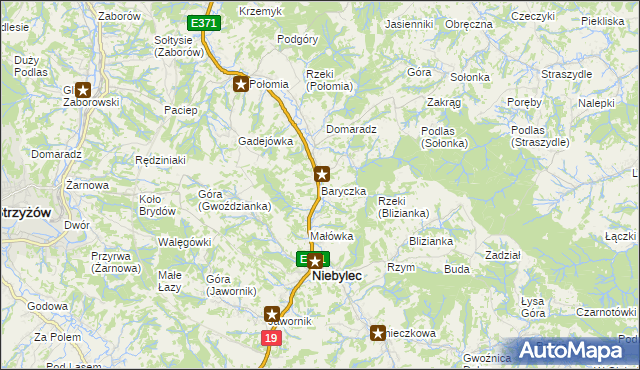 mapa Baryczka gmina Niebylec, Baryczka gmina Niebylec na mapie Targeo